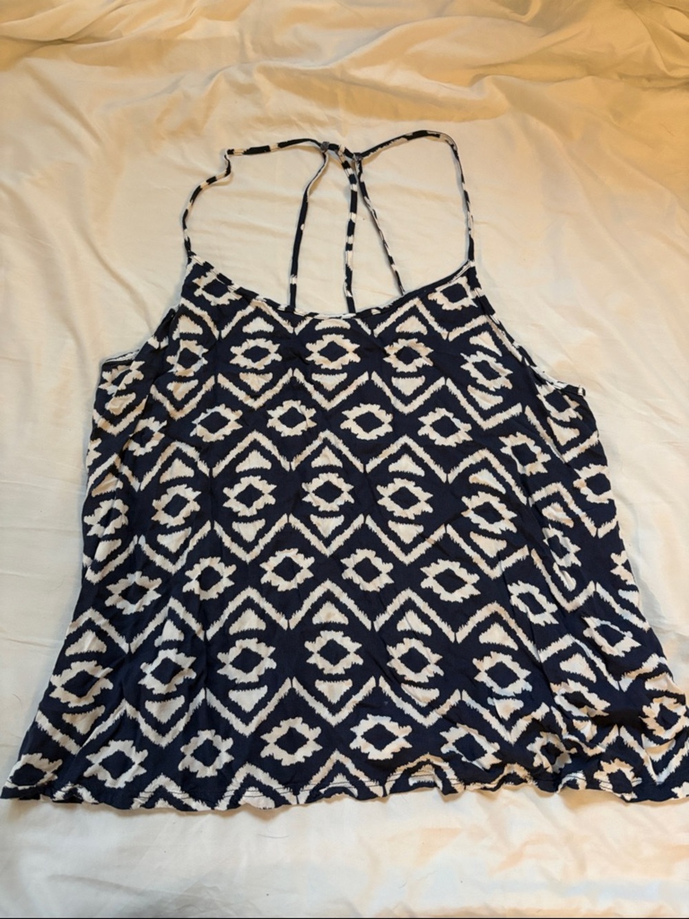 No Boundaries Navy and White Printed Strappy Tank Top